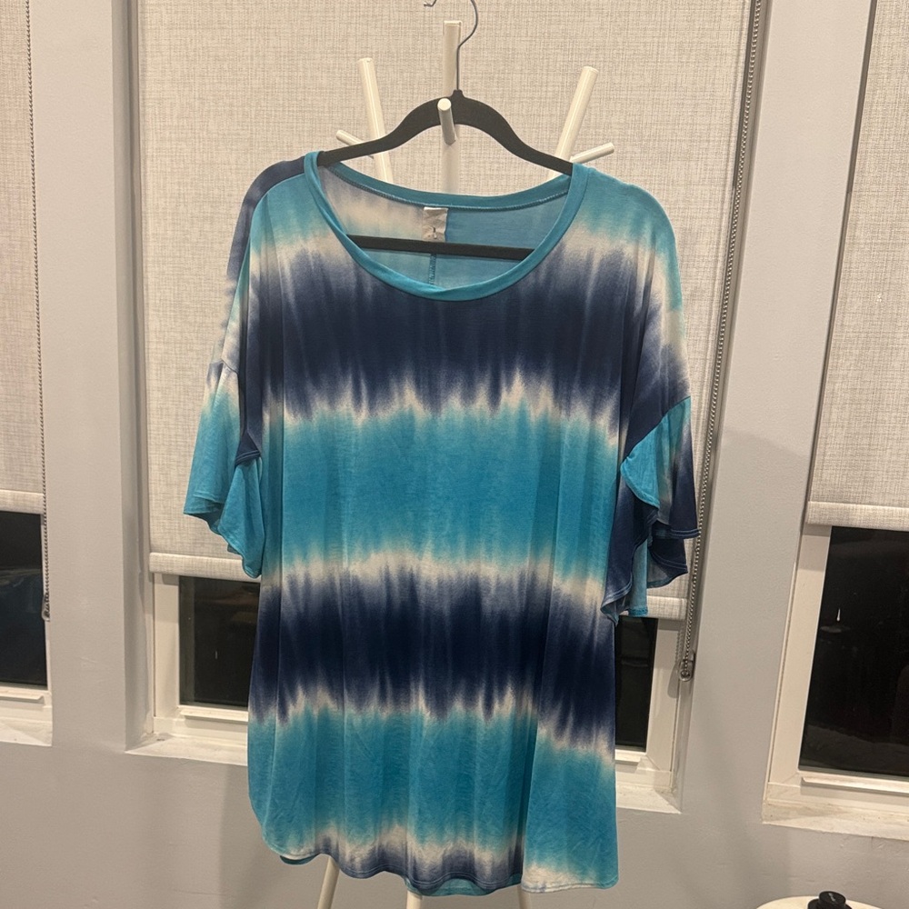 Glitzy Girlz Boutique Ocean Wave Tie-Dye Short Sleeve Top 3X